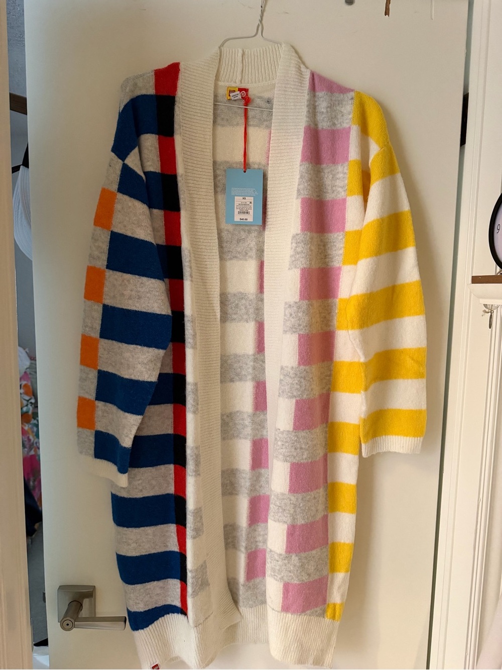 Striped Open-Front Long Women's Cardigan Sweater in Multi-Color